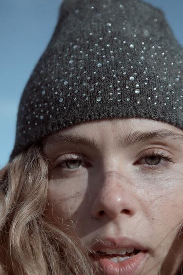 DIAMANTÉ KNIT BEANIE - Anthracite Grey by Zara - Image 0