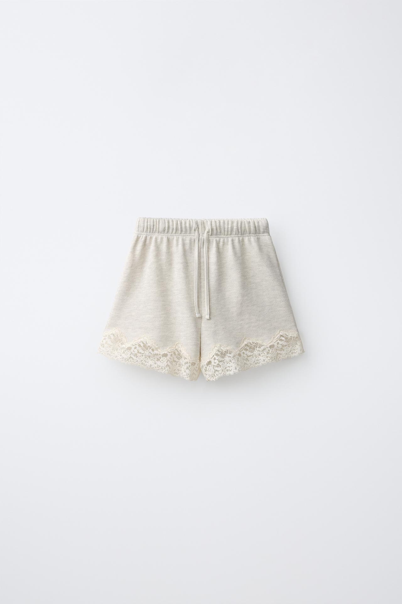 LACE PLUSH SHORTS — Beige marl