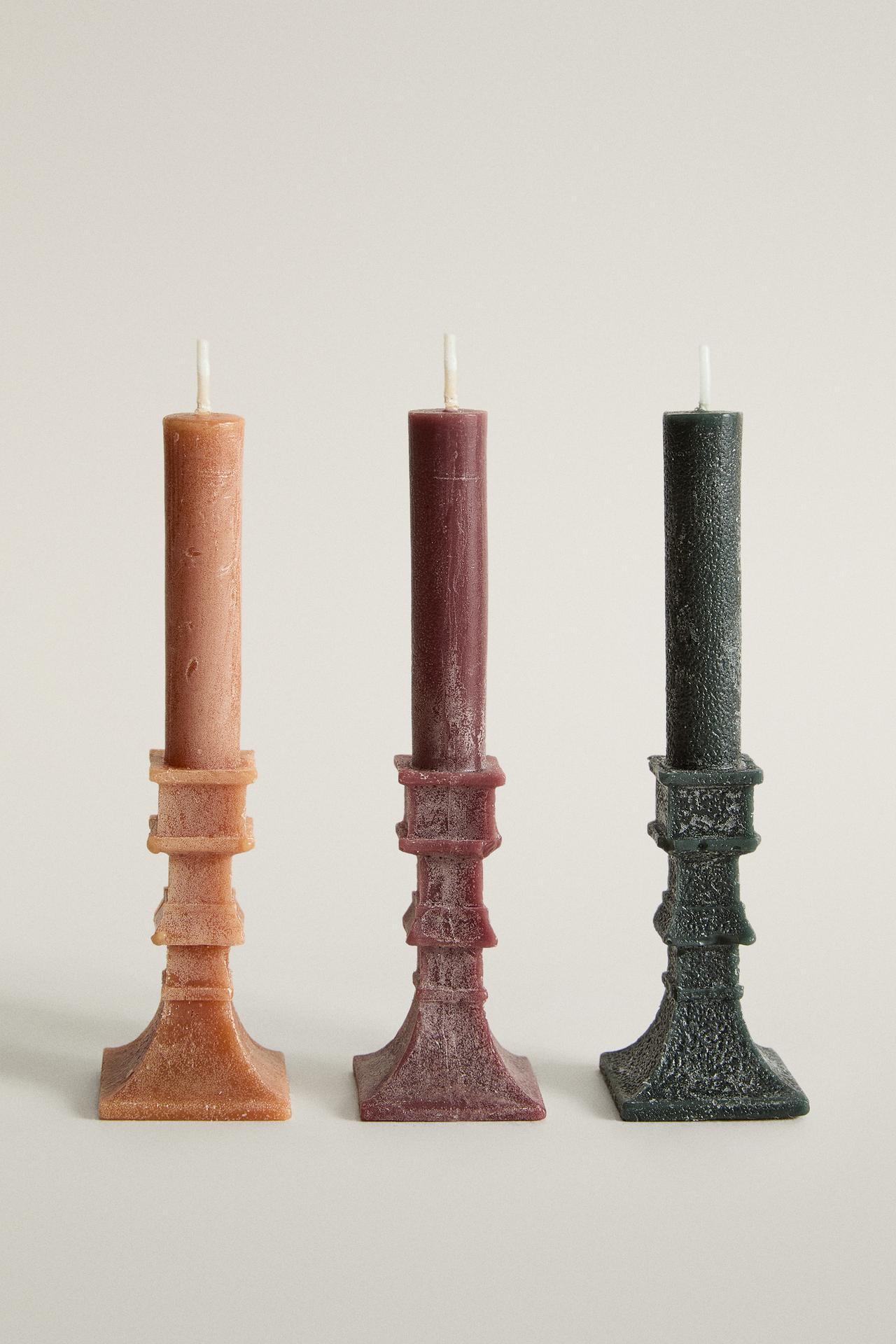 SCENTED CANDLESTICK CANDLES (PACK OF 3) — Red