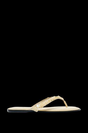 BEADED STRAP SANDALS - Beige by Zara