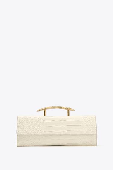 CLUTCH BAG GOLD METAL HANDLE - white by Zara