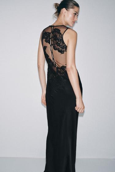 ROBE LONGUE BIMATIÈRE MESH DENTELLE - Noir de Zara - Image 4