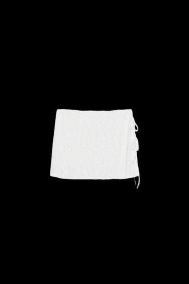 Zara SEQUINED MINI SKIRT WITH TIES - White - Image 0
