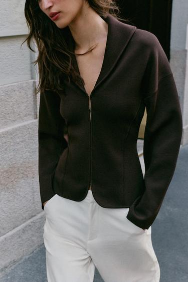CARDIGAN WITH HOOK AND EYE FASTENING — Brown 1