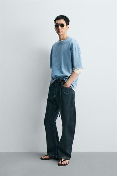 RELAXED FIT SLUB KNIT WASHED T-SHIRT - Blue by Zara - Image 3