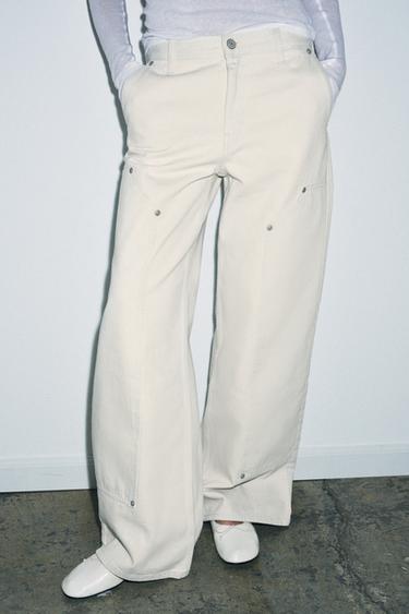 ZW COLLECTION MID-WAIST JEANS WITH BELT LOOP - Ecru by Zara