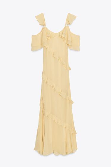 ROBE EN MATIÈRES VARIÉES À VOLANTS - Jaune de Zara - Image 4