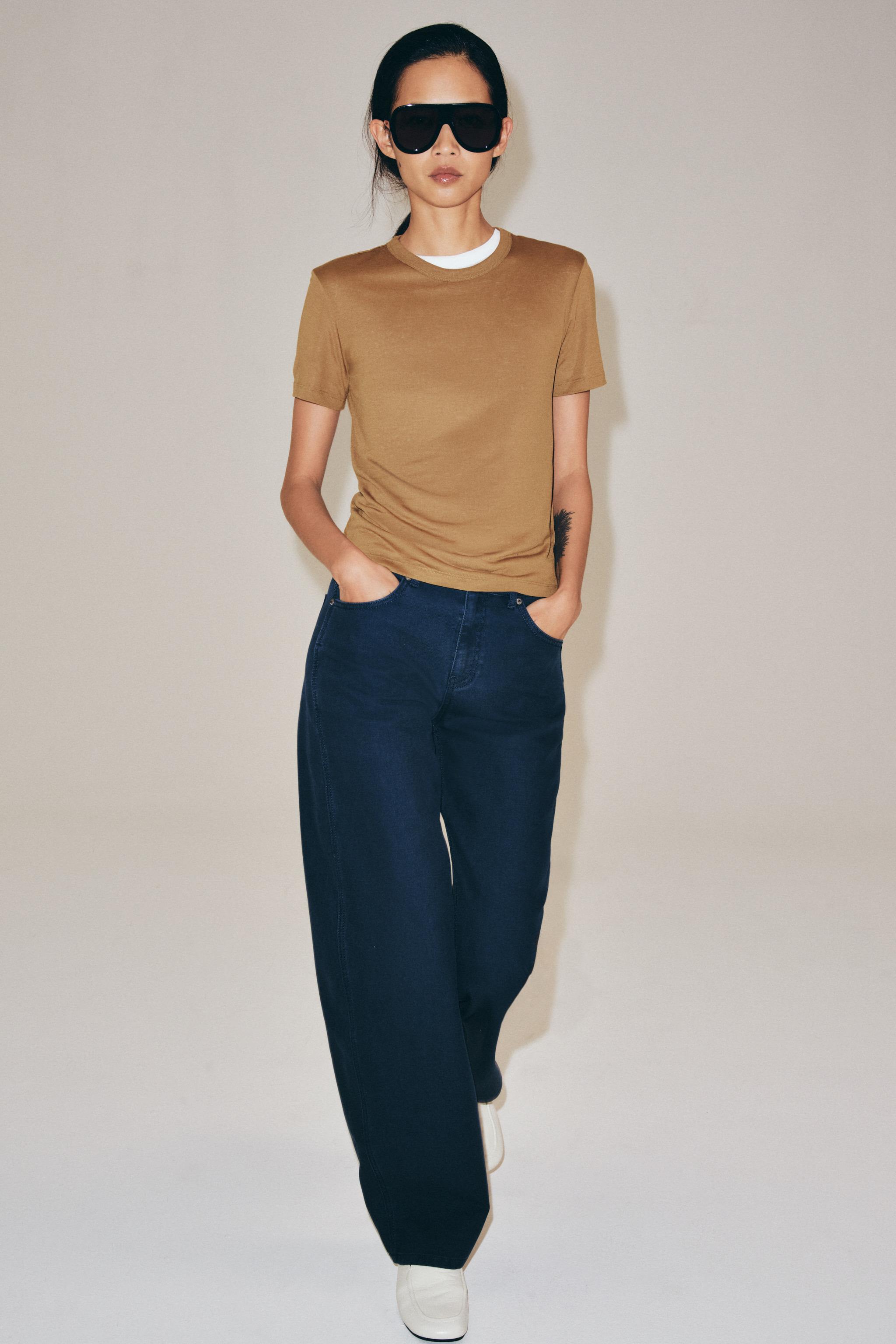 Zara LYOCELL KISA KOLLU T-SHIRT görsel 4