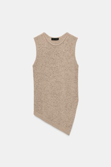 アシンメトリーニットトップスサンド/ブラウンZaraのアシンメトリーニットトップス - サンド/ブラウン 