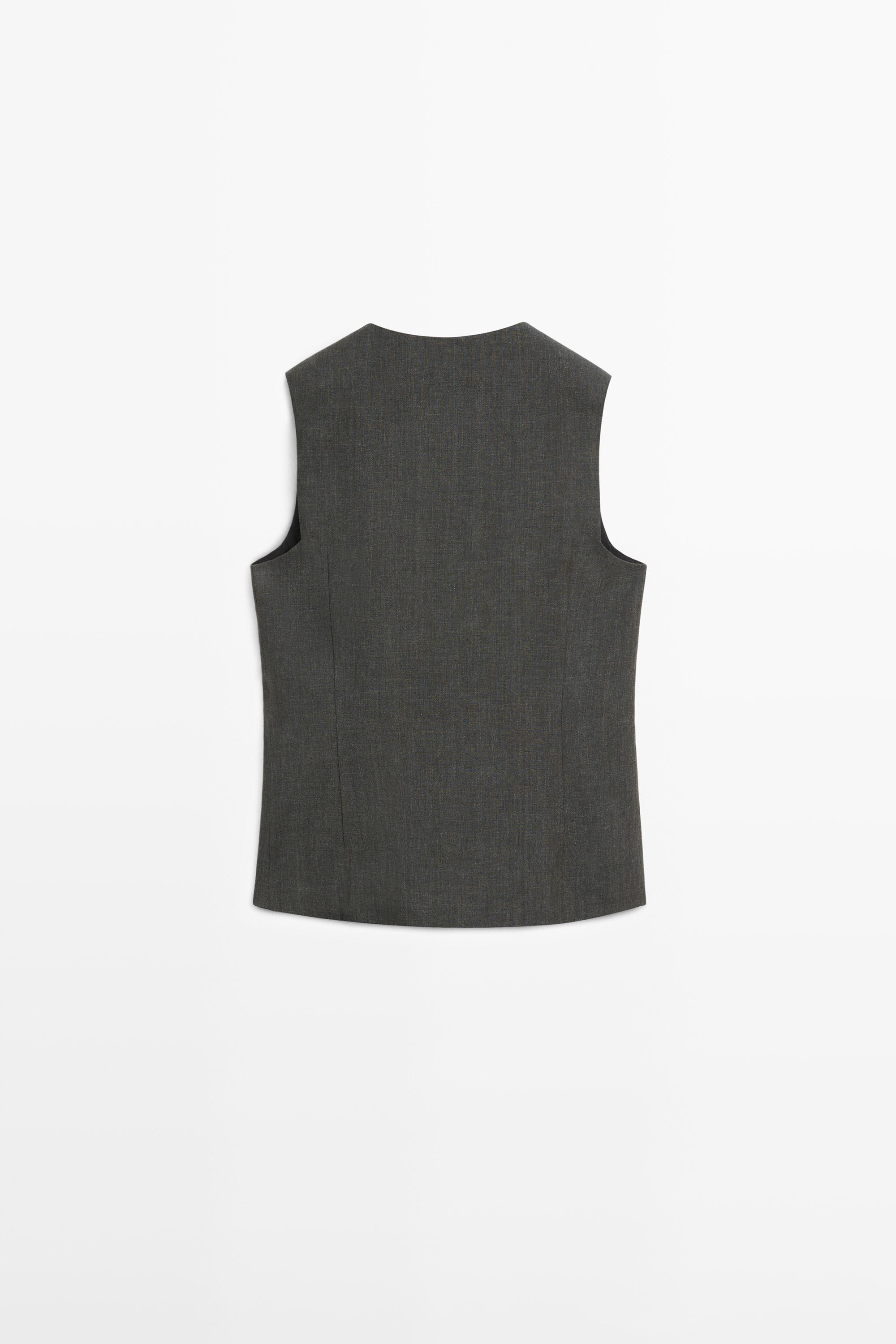 Gilet mélangé croisé boutons lin