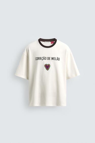 CAMISETA BORDADOS CONTRASTE AMANDA LOBOS X ZARA - Blanco roto de Zara