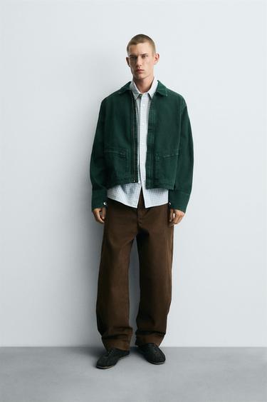 CROPPED FIT DENIM JACKET - Green by Zara
