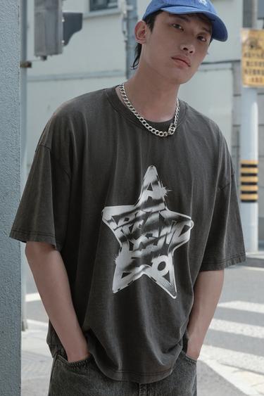 WASHED PRINT T-SHIRT - Dark anthracite by Zara