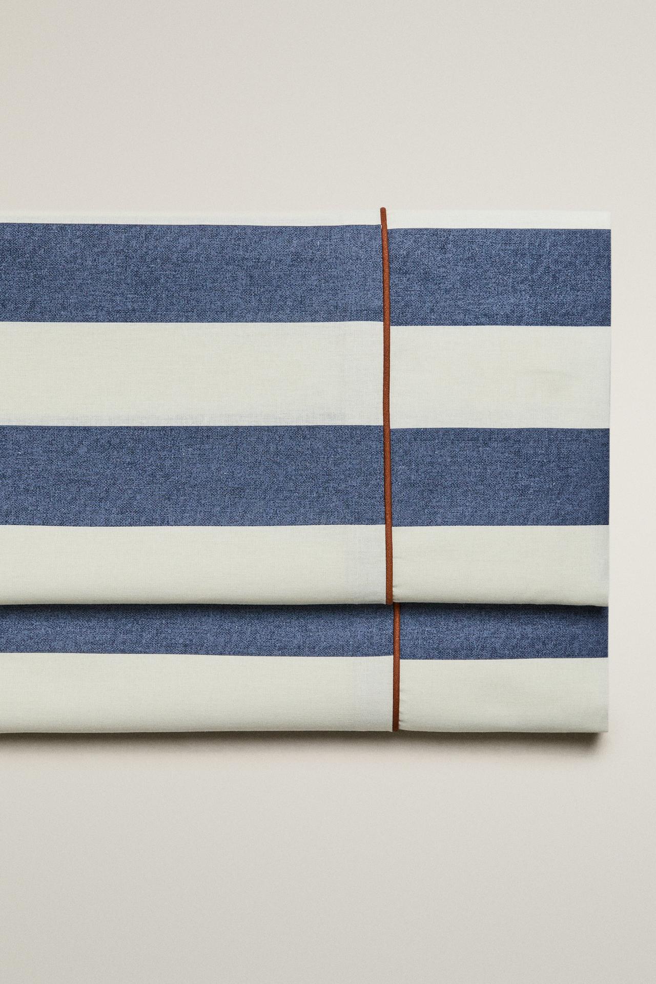 FADED STRIPED COTTON FLAT SHEET — Blue