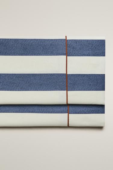 Zara FADED STRIPED COTTON FLAT SHEET - Blue - Image 0