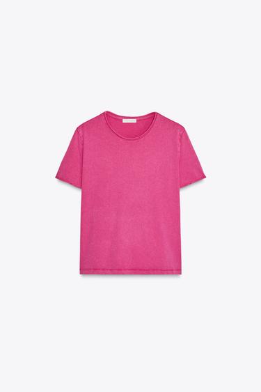 FADED SHORT SLEEVE T-SHIRT - Fuchsia by Zara