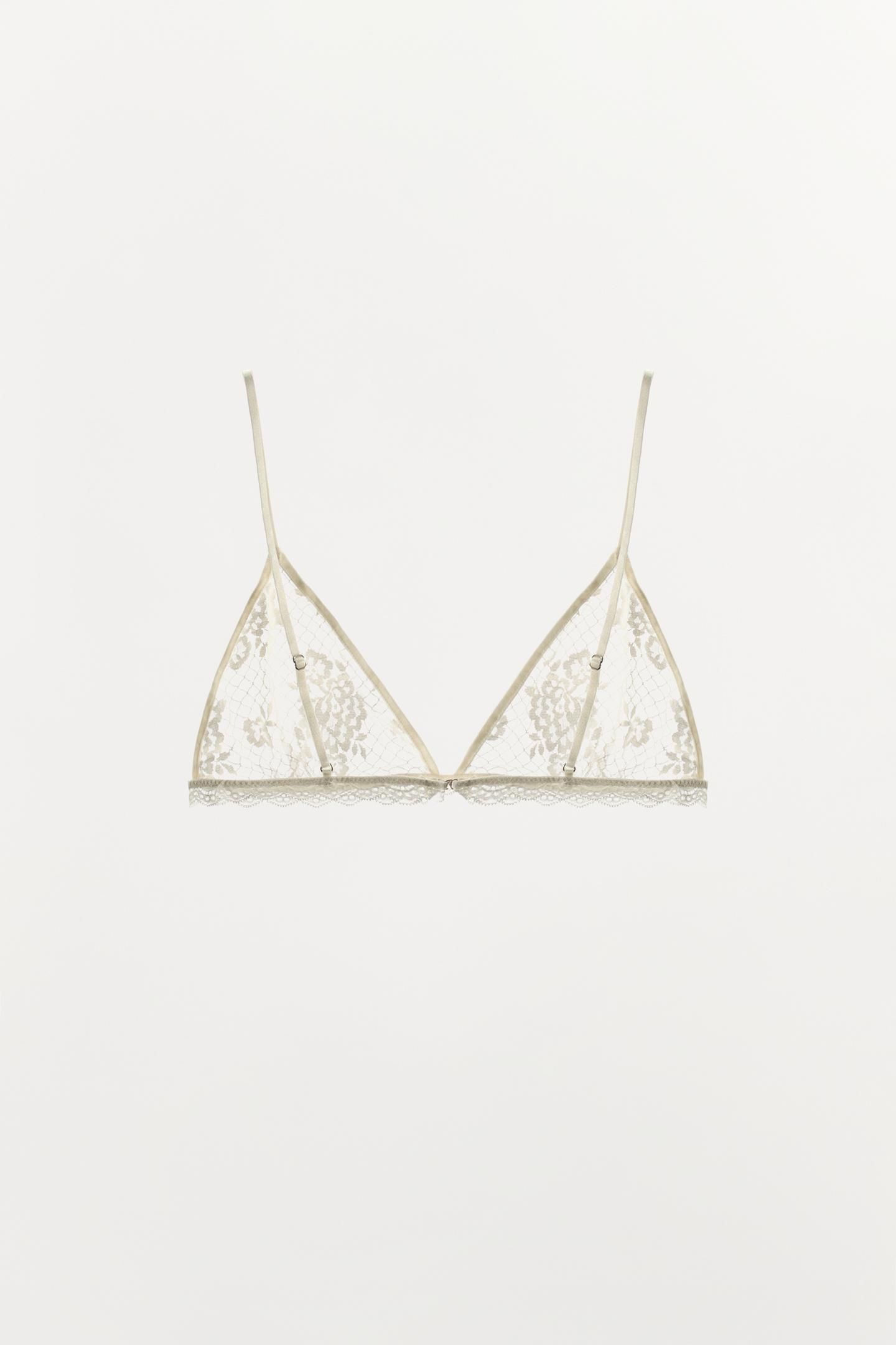 Бра, треугольные чашки, кружево — Zara, цвет: Экрю — фото 5