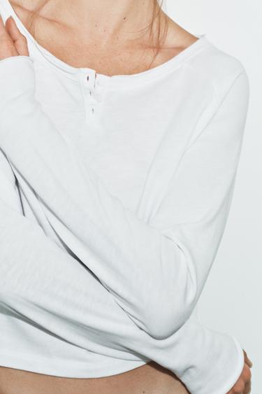 HENLEY NECK T-SHIRT - White by Zara - Image 2