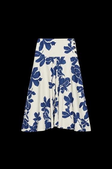 Zara ZW COLLECTION FLORAL MIDI SKIRT - Ecru / Blue - Image 0