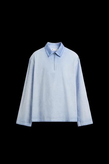 Zara RELAXED FIT WASHED POLO SHIRT - Blue - Image 0