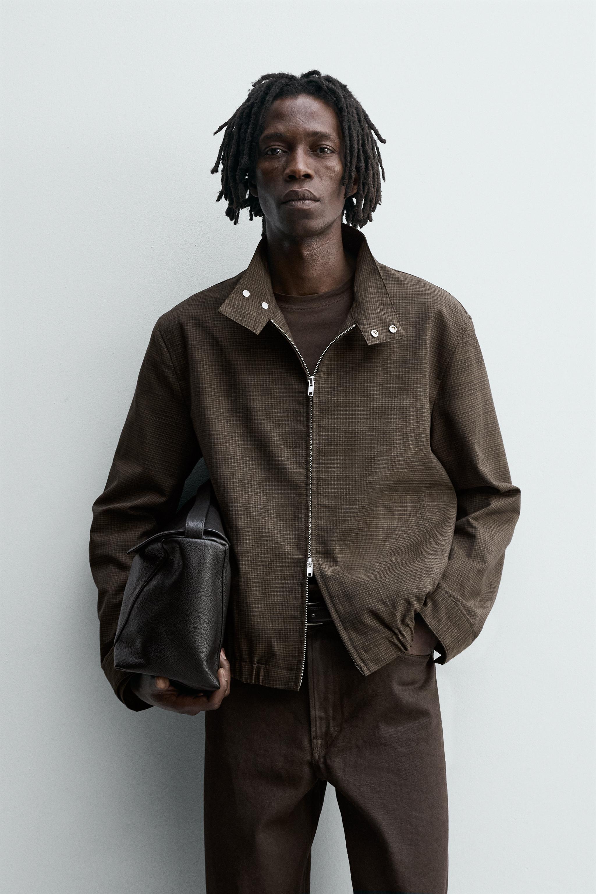 クロップド丈チェック柄ジャケット - ブラウン | ZARA Japan / 日本