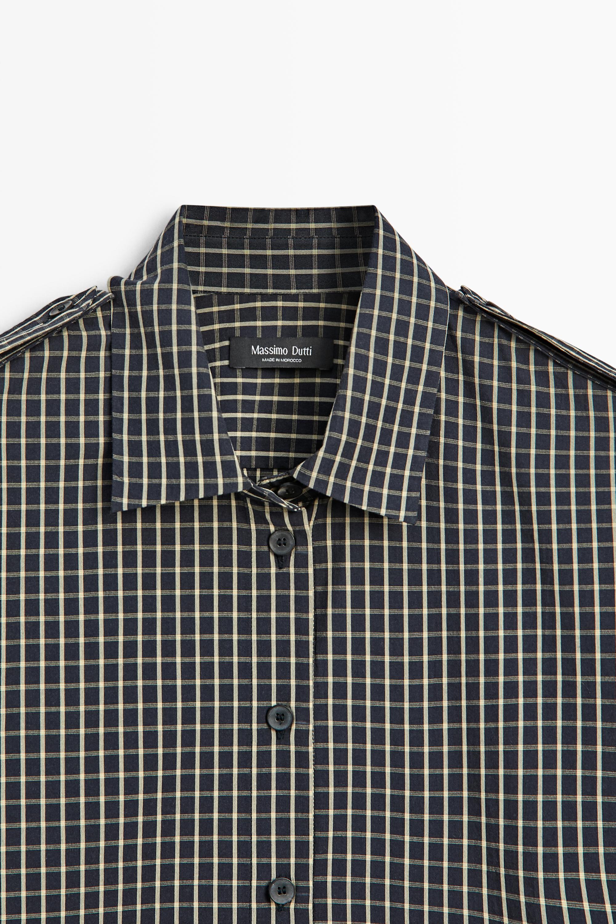 100% cotton check shirt with shoulder detail - Blue | ZARA United