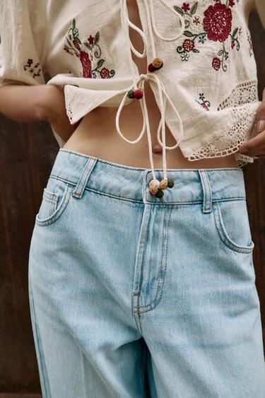 Z1975 MID-WAIST WIDE-LEG JEANS WITH PRESSED CREASE - Light blue by Zara - Image 2