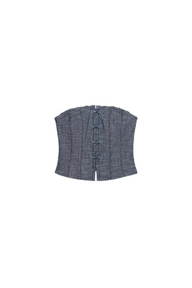 TOP CORTO ALAMARES CON LINO - Gris de Zara