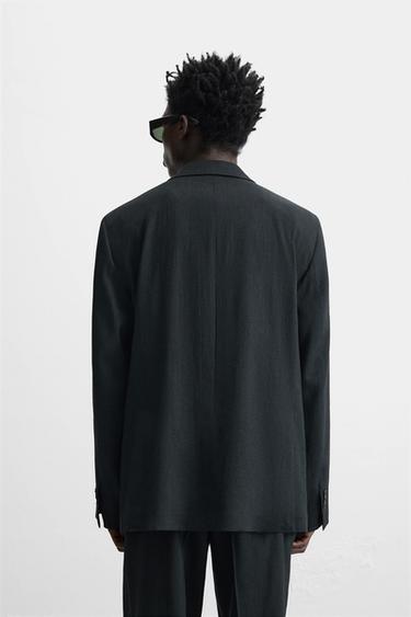 BLAZER DE COSTUME AVEC CHANVRE - LAINE - Bleu marine de Zara - Image 2