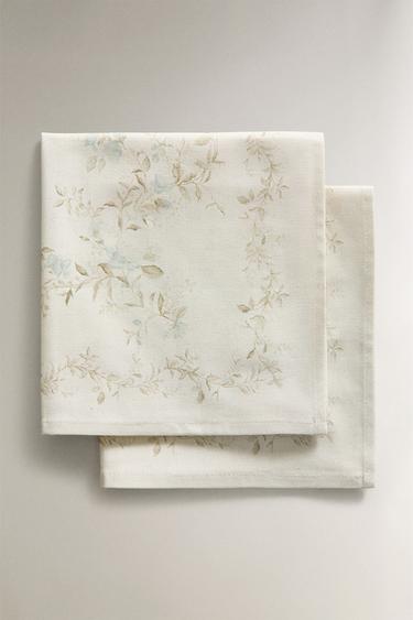 Zara PLANT PRINT NAPKINS (PACK OF 2) - 藍色