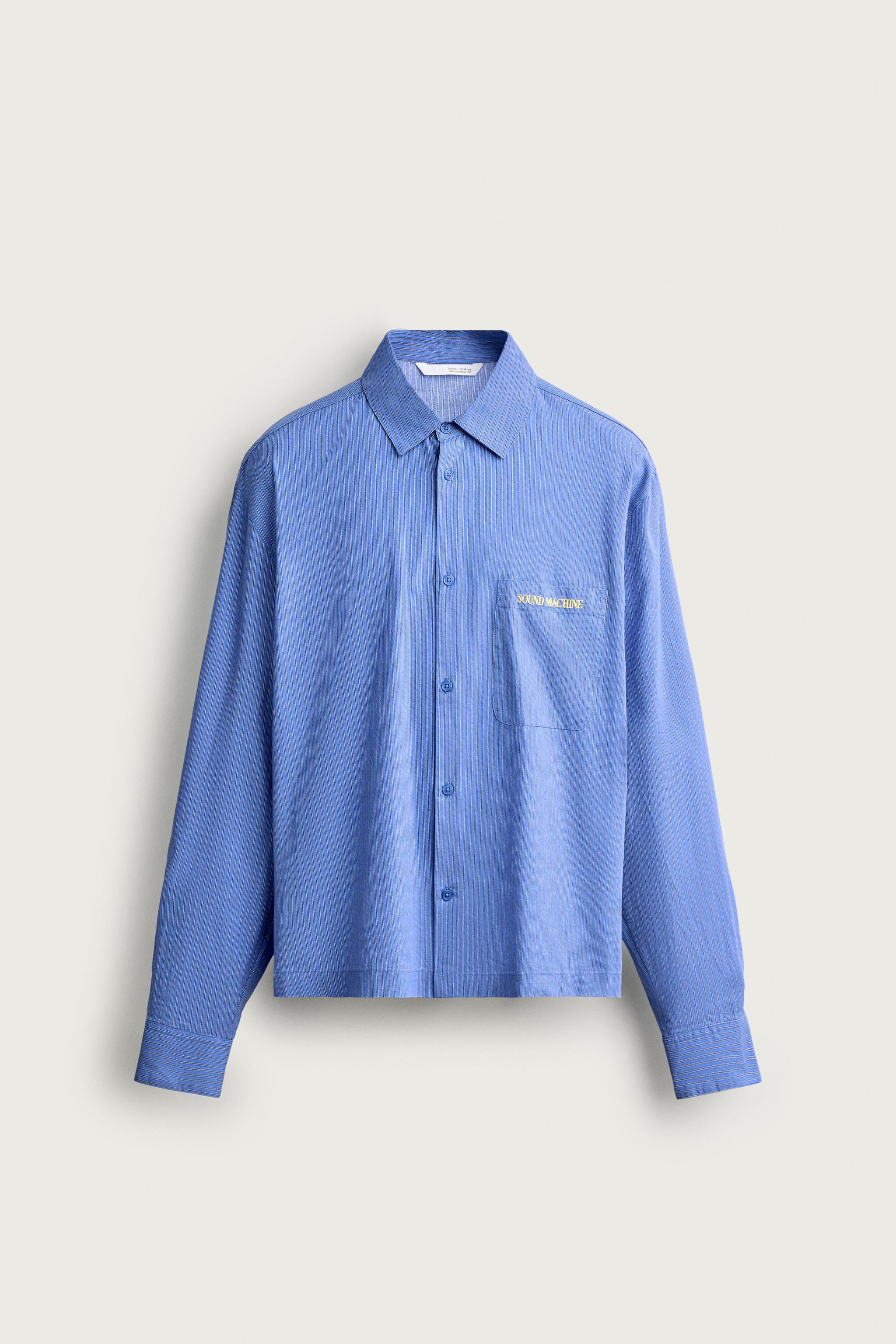 CASSETTE PRINT STRIPED SHIRT — Bluish