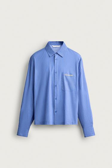 CASSETTE PRINT STRIPED SHIRT — Bluish 1