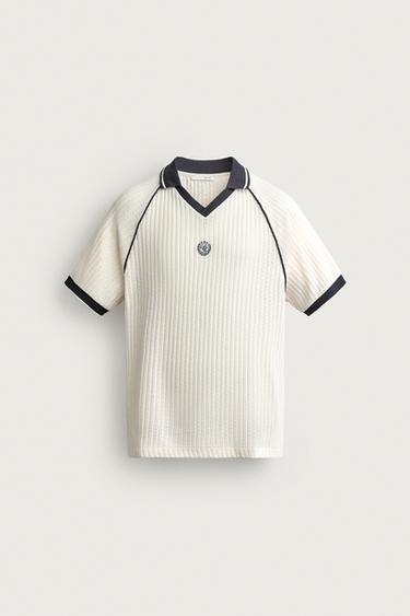 RETRO FODBOLD-POLOSHIRT I JACQUARD MED KONTRASTDETALJER - lys beig fra Zara