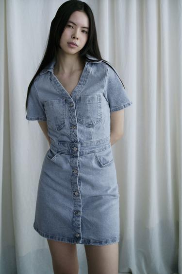 Z1975 MINI DENIM SHORT SLEEVE DRESS - Light blue by Zara