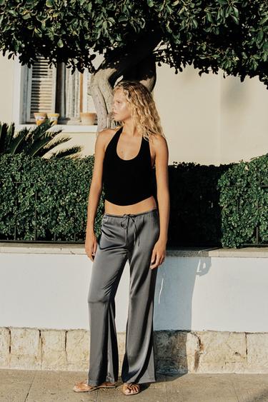 Zara ROUNDED HEM HALTER TOP - Black