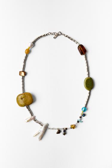 BEADED SEASHELL NECKLACE - Silver by Zara
