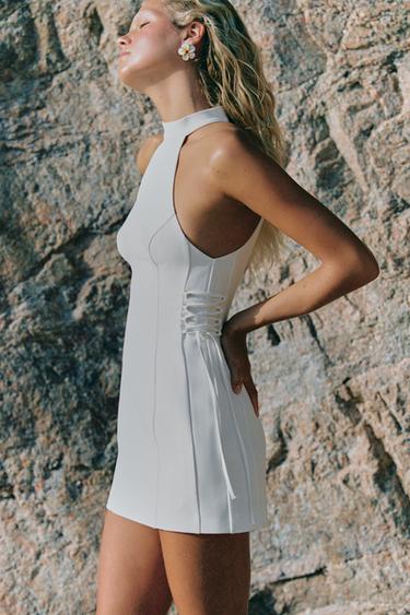 HALTER NECK DRESS WITH SIDE TIES - White by Zara - Image 0