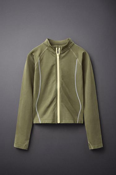 SEAMLESS SPORTY ZIP SWEATSHIRT — Khaki 1