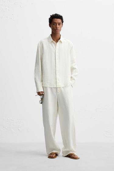 PANTALÓN RELAXED FIT 100% CÁÑAMO - Blanco roto de Zara