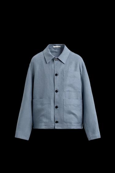 SOBRECAMISA 100% LINO BOLSILLOS - Azul lavado de Zara