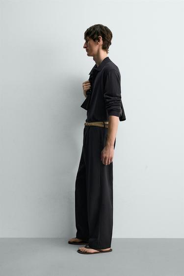 POLO EN MAILLE DE COTON ET DE LIN - Bleu marine de Zara - Image 3