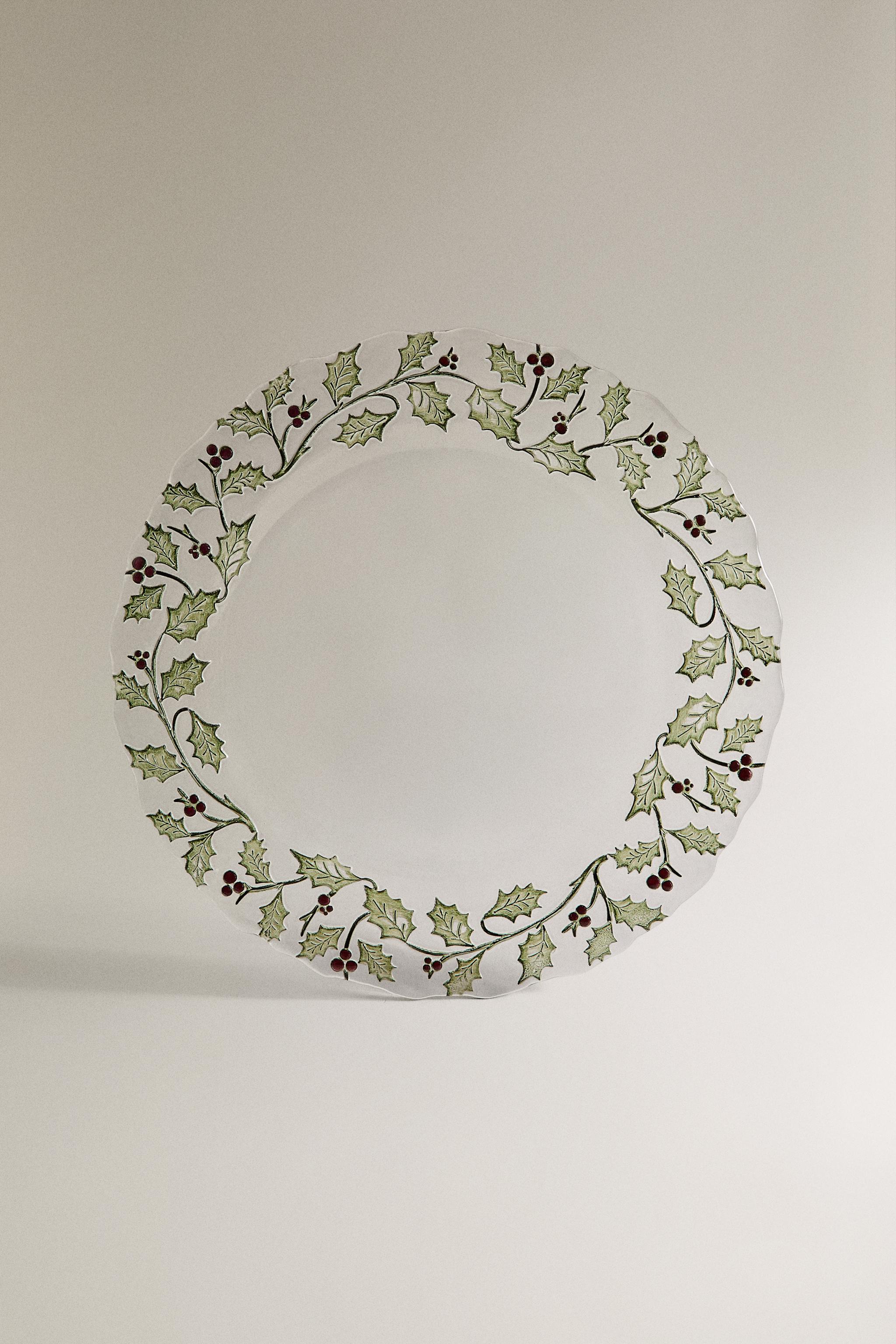 SOUS-ASSIETTE VERRE FEUILLE HOUX NOËL