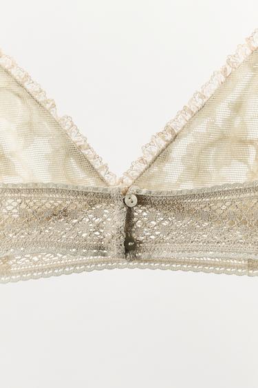 EMBROIDERED LACE TRIANGLE BRA - Ecru by Zara - Image 5