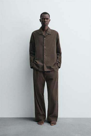 Zara JACQUARD PAJAMA PANTS - Brown - Image 0