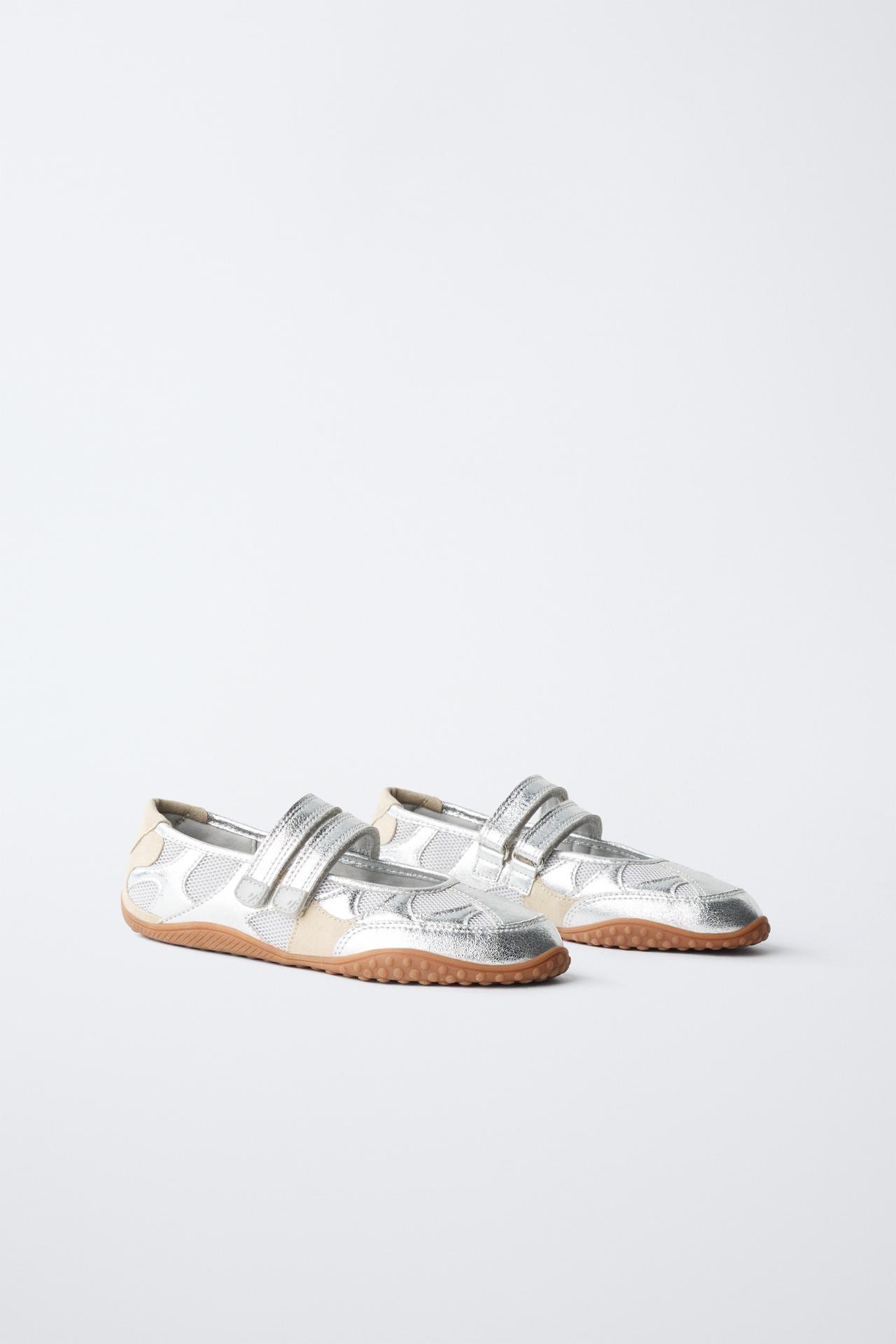 METALLIC SPORTY BALLET FLATS — Silver