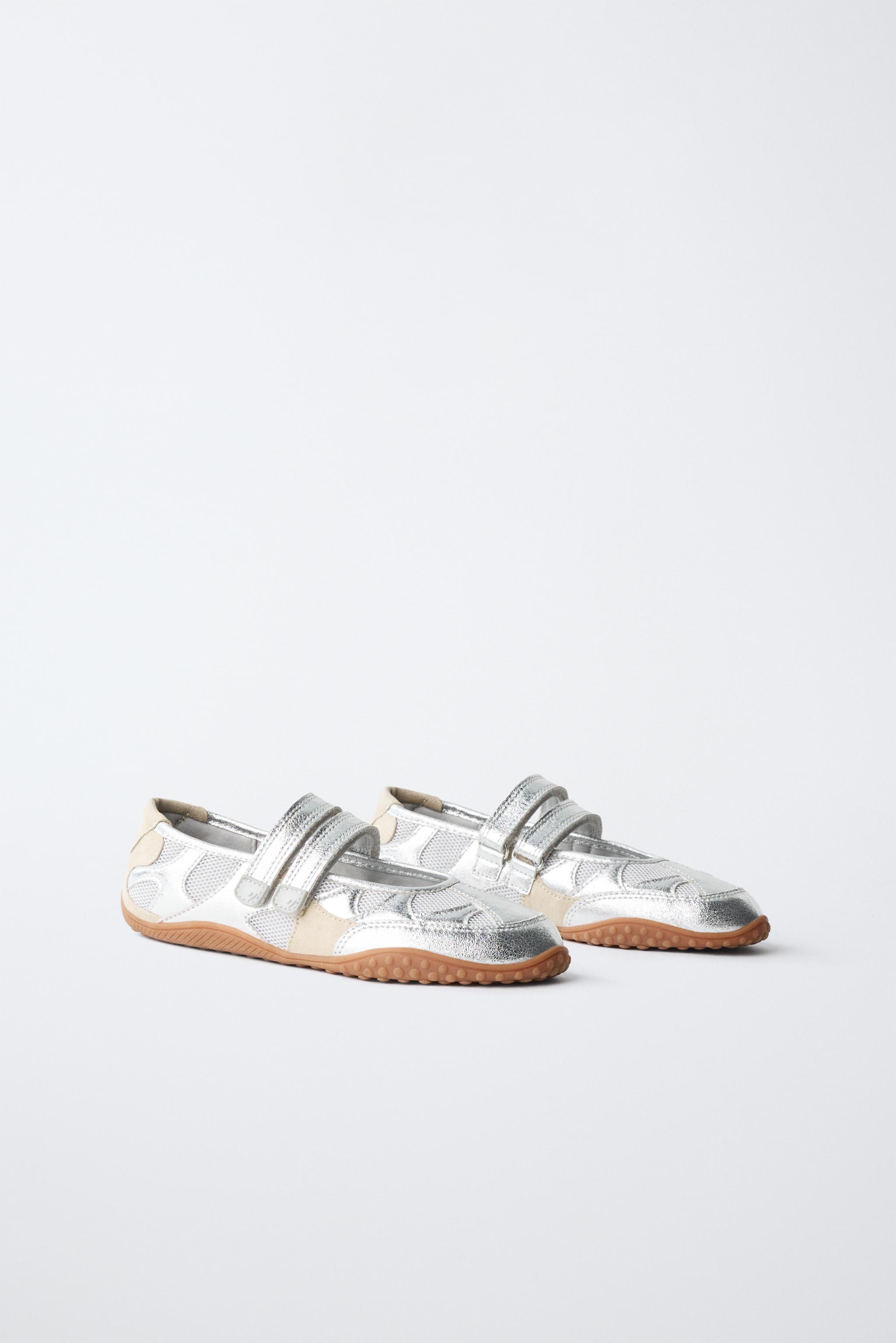 Обувь Zara METALLIC SPORTY BALLET FLATS — фото 2