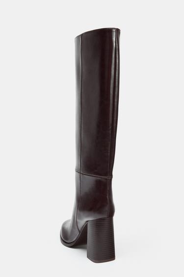 BLOCK HEEL KNEE-HIGH BOOTS - Brown by Zara - Image 4