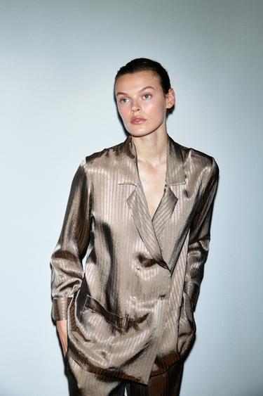 STRIPED PYJAMA SHIRT - camel by Zara