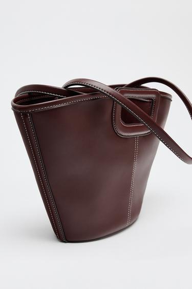 TOPSTITCHED TOTE BAG - Burgundy Red by Zara