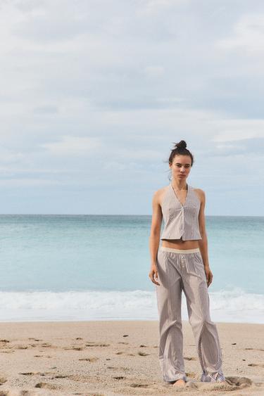 PANTALÓN PIJAMERO RAYAS - Marrón-Azul de Zara - Imagen 0